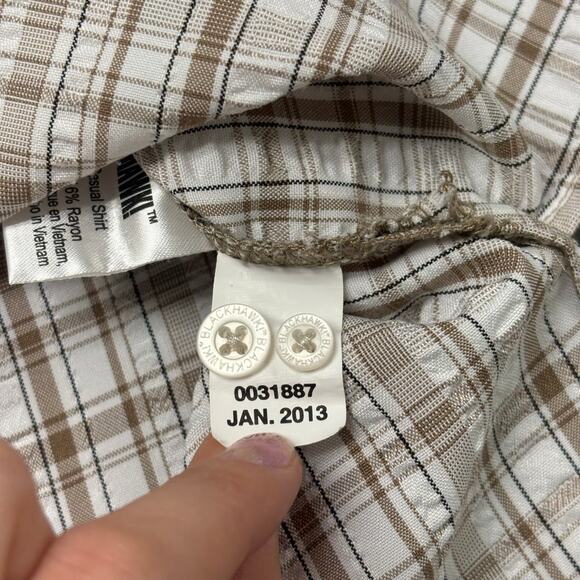 Blackhawk Brown Tan Mens Medium Button Up Long Sleeve Tartan Techwear Shirt - Picture 5 of 9